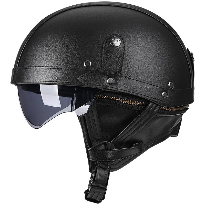 AeroGuard Vintage Moto Helmet | DOT Certified with Retractable Brown Lens & UV Protection 2
