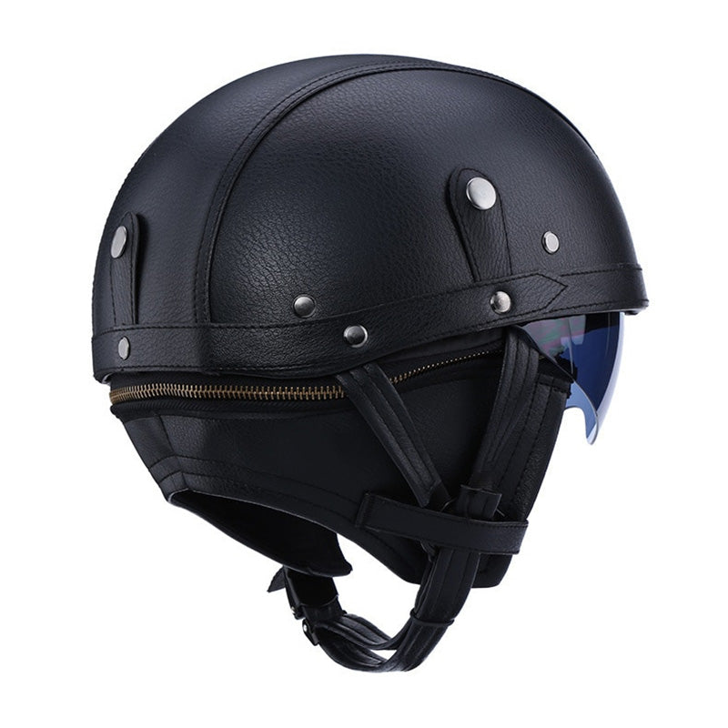 AeroGuard Vintage Moto Helmet | DOT Certified with Retractable Brown Lens & UV Protection 3