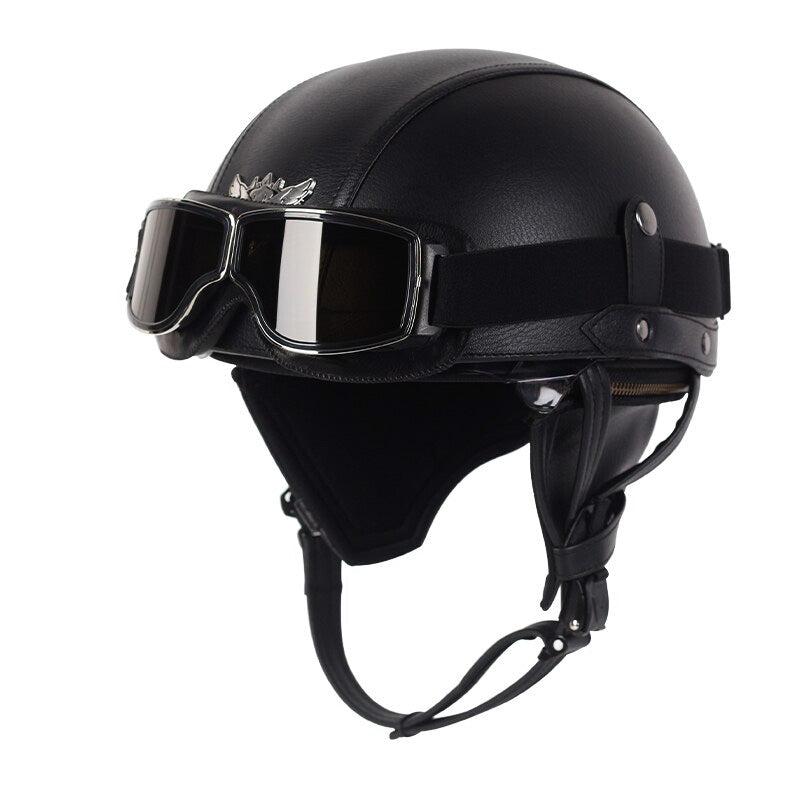 AeroGuard Vintage Moto Helmet | DOT Certified with Retractable Brown Lens & UV Protection 4