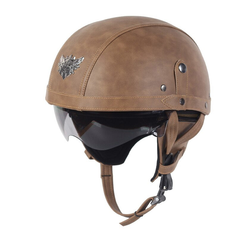 AeroGuard Vintage Moto Helmet | DOT Certified with Retractable Brown Lens & UV Protection 5