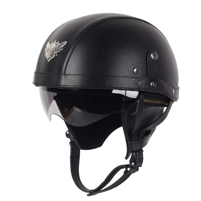 AeroGuard Vintage Moto Helmet | DOT Certified with Retractable Brown Lens & UV Protection 6