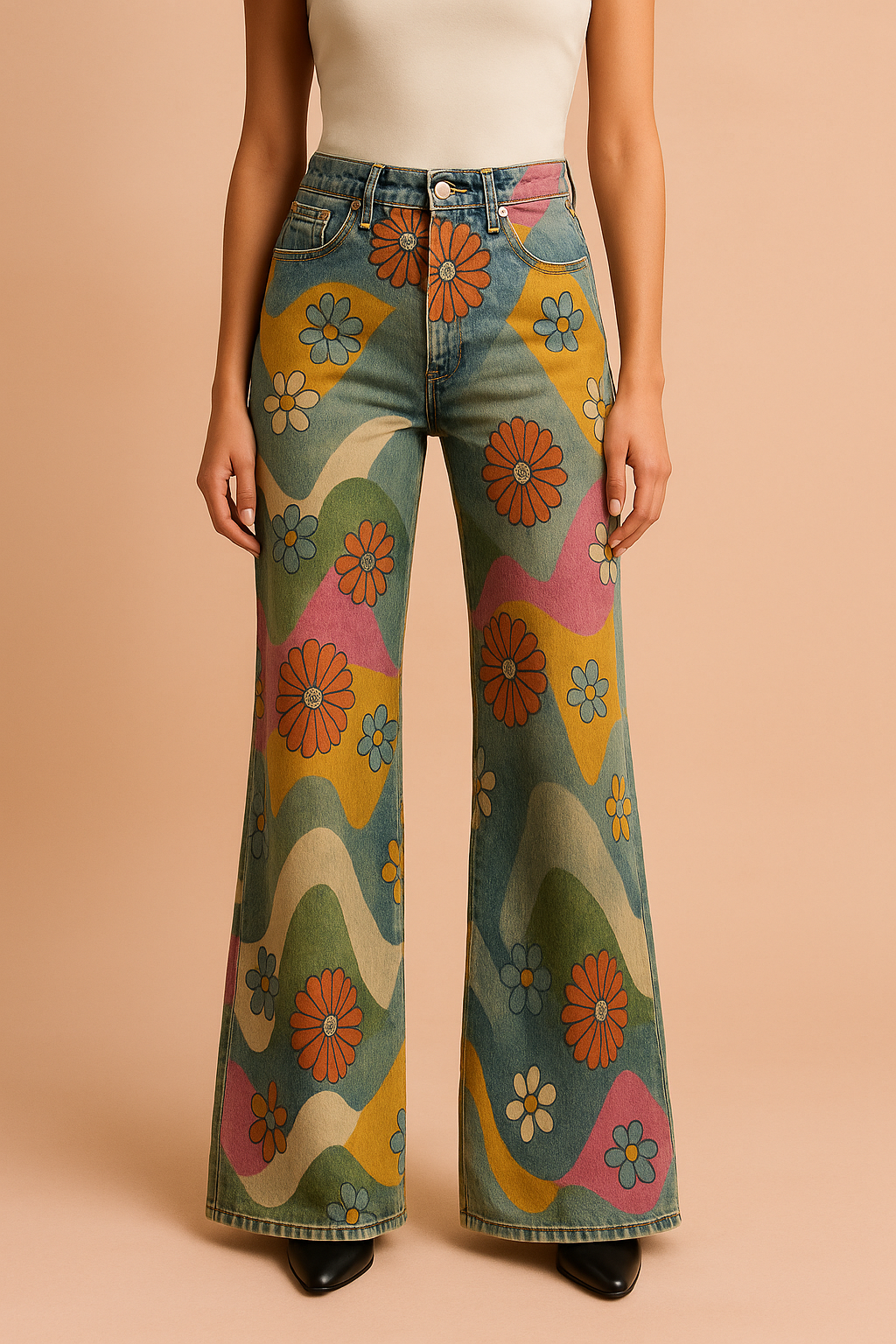 Bukser til Damer Blomsterprint Størrelse M 100% Bomuld 4