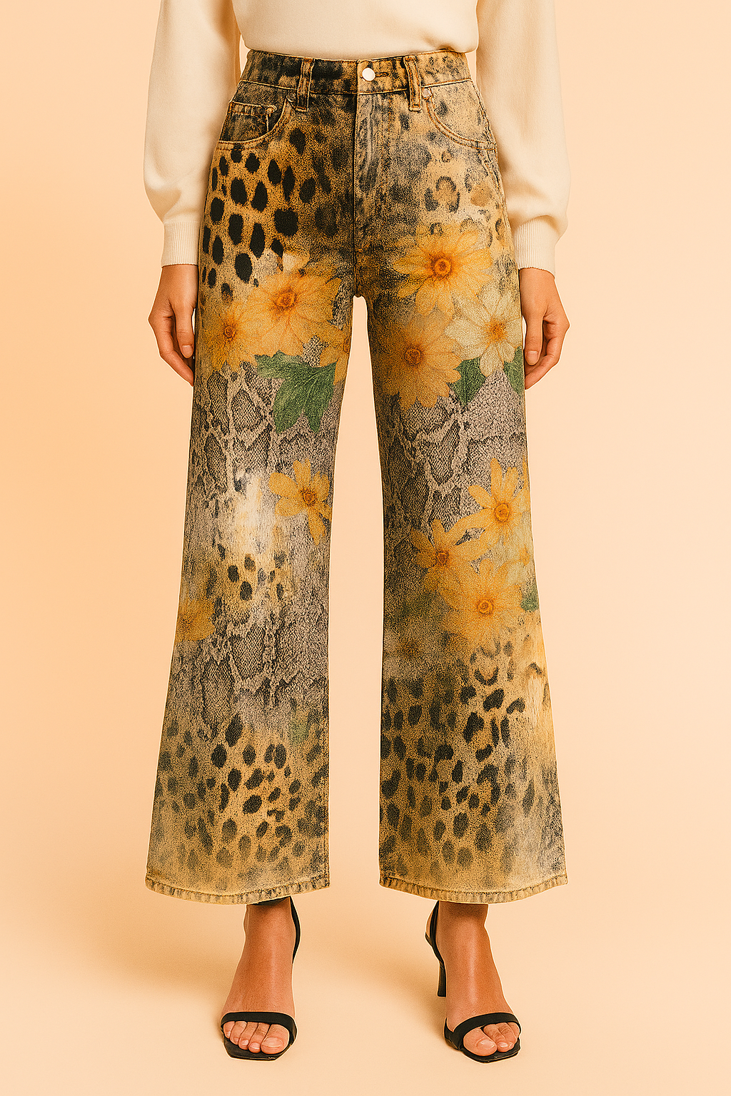 Bukser til Damer Blomsterprint Størrelse M 100% Bomuld 5