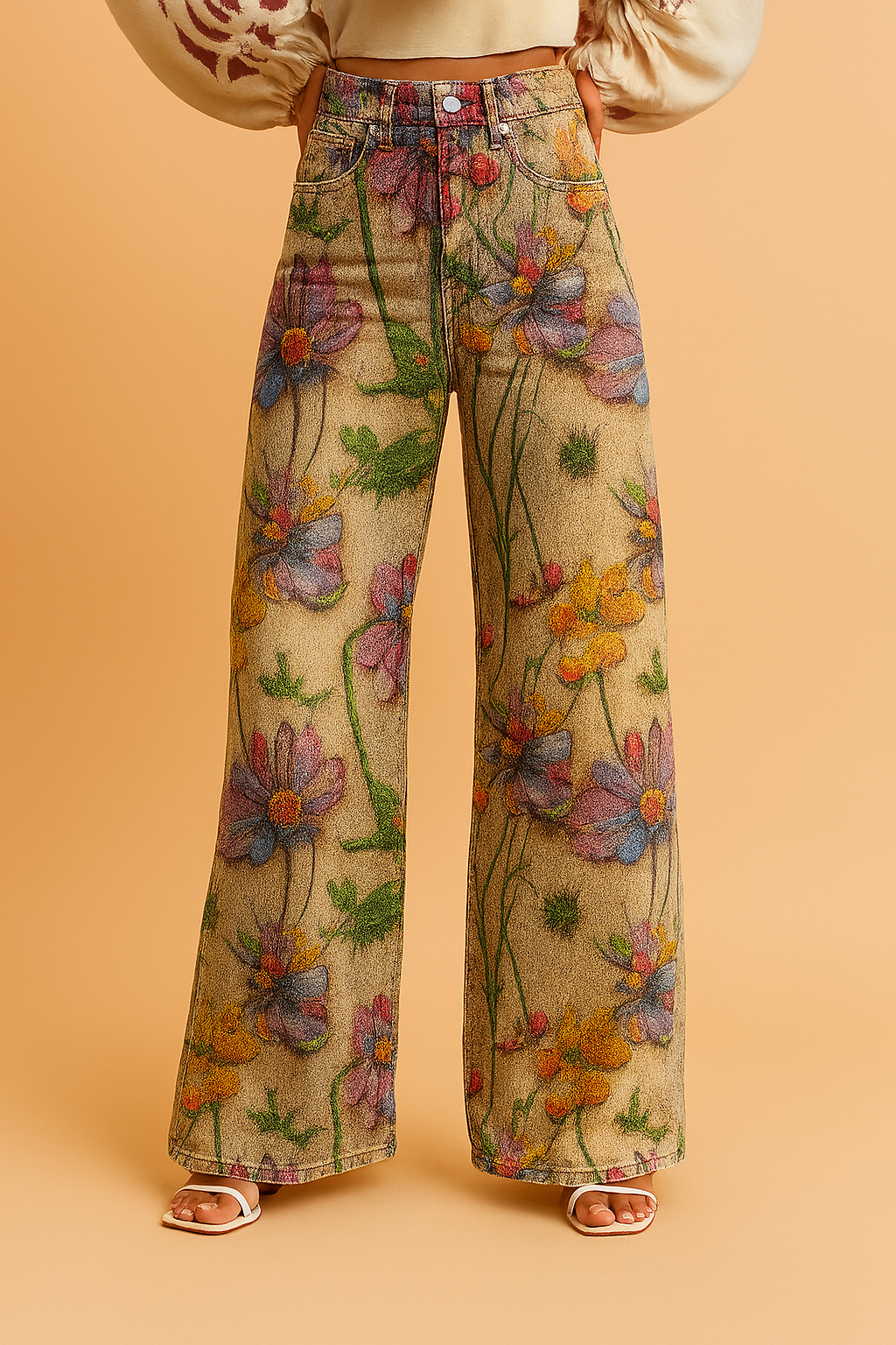 Bukser til Damer Blomsterprint Størrelse M 100% Bomuld 6