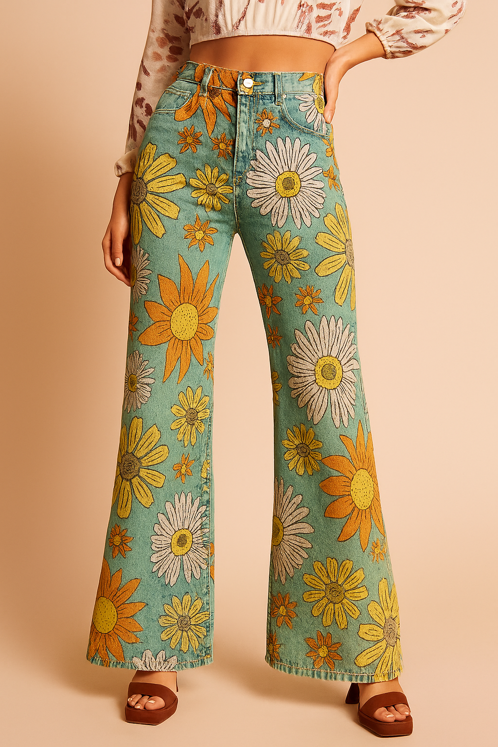 Bukser til Damer Blomsterprint Størrelse M 100% Bomuld 7