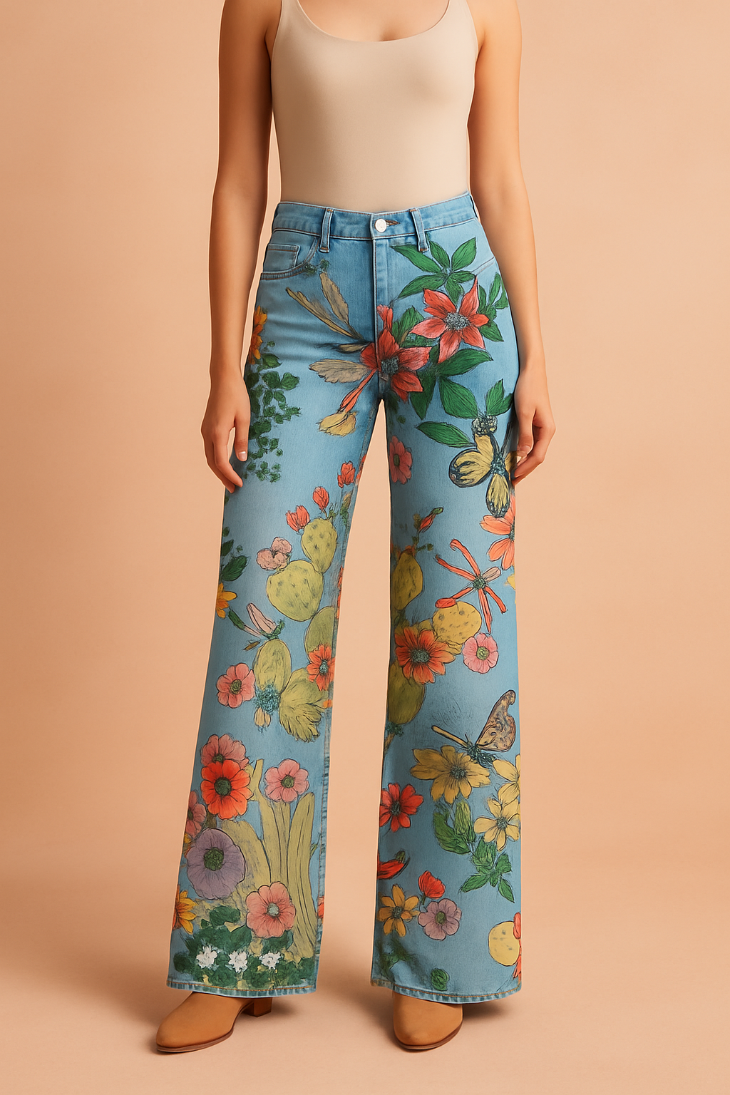 Bukser til Damer Blomsterprint Størrelse M 100% Bomuld 8