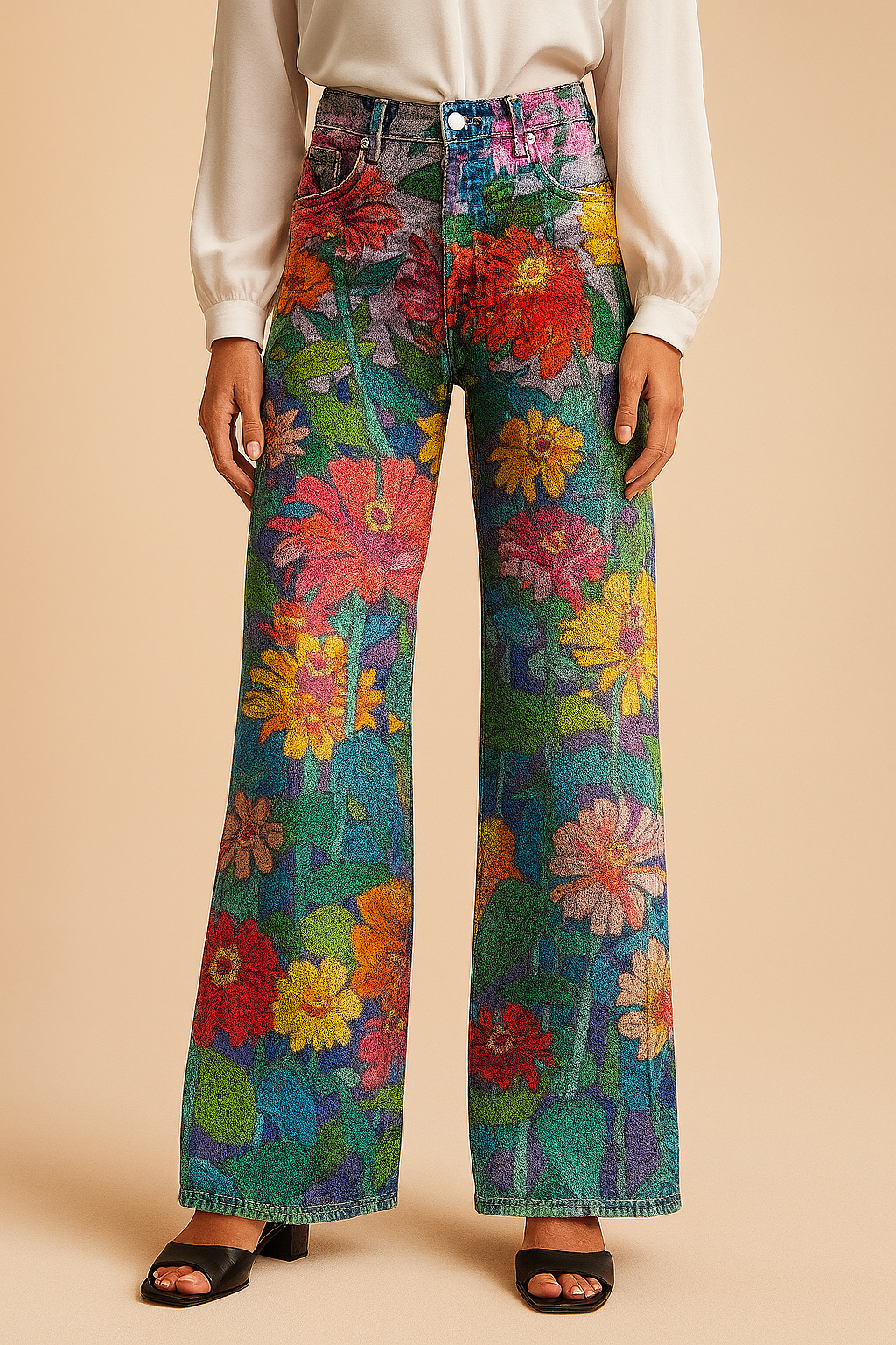 Bukser til Damer Blomsterprint Størrelse M 100% Bomuld 9