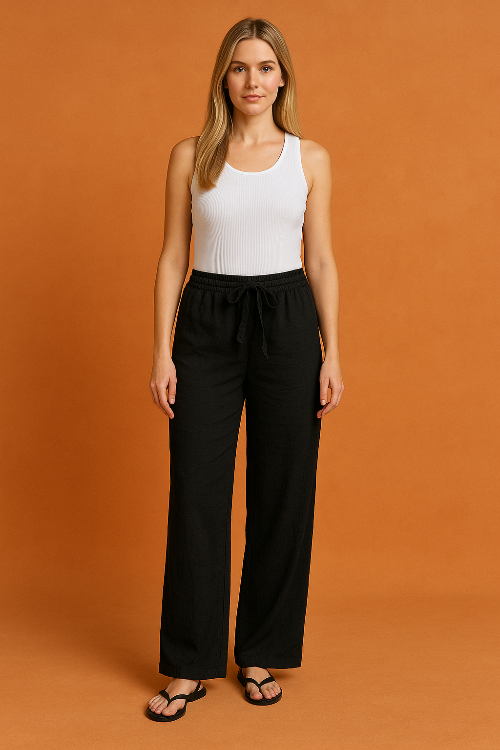 Dame Bukser Beige Størrelse L Polyester Lige Snit med Elastisk Linning 4