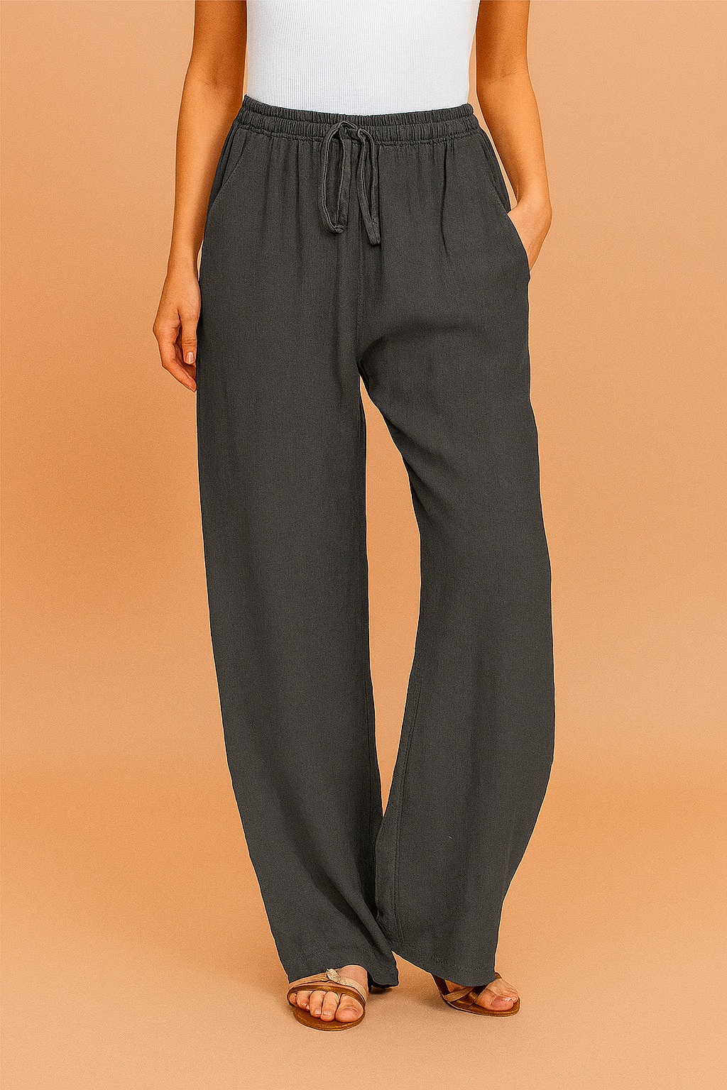 Dame Bukser Hvide Størrelse M Polyester Høj Talje Elastiske Ben 1