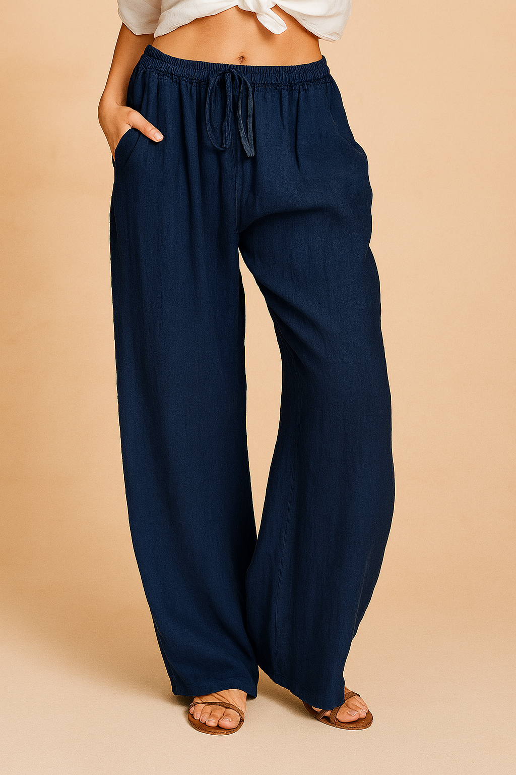 Dame Bukser Hvide Størrelse M Polyester Høj Talje Elastiske Ben 2