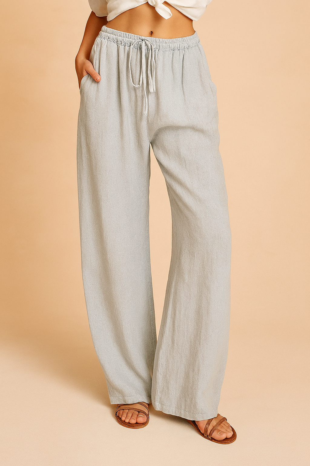 Dame Bukser Hvide Størrelse M Polyester Høj Talje Elastiske Ben 4