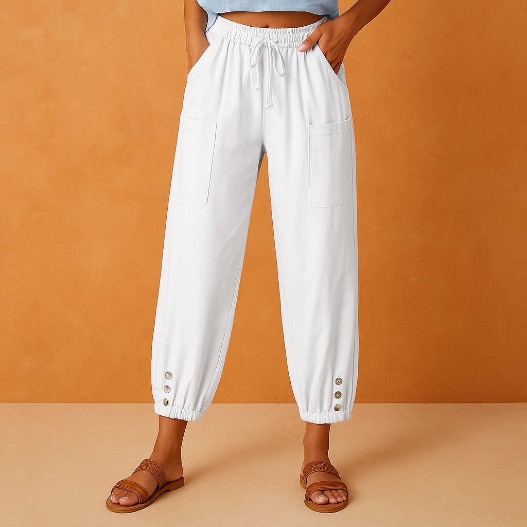 Dame Joggerbukser Sort Størrelse M Polyester med Elastisk Talje og Knapdetaljer 2