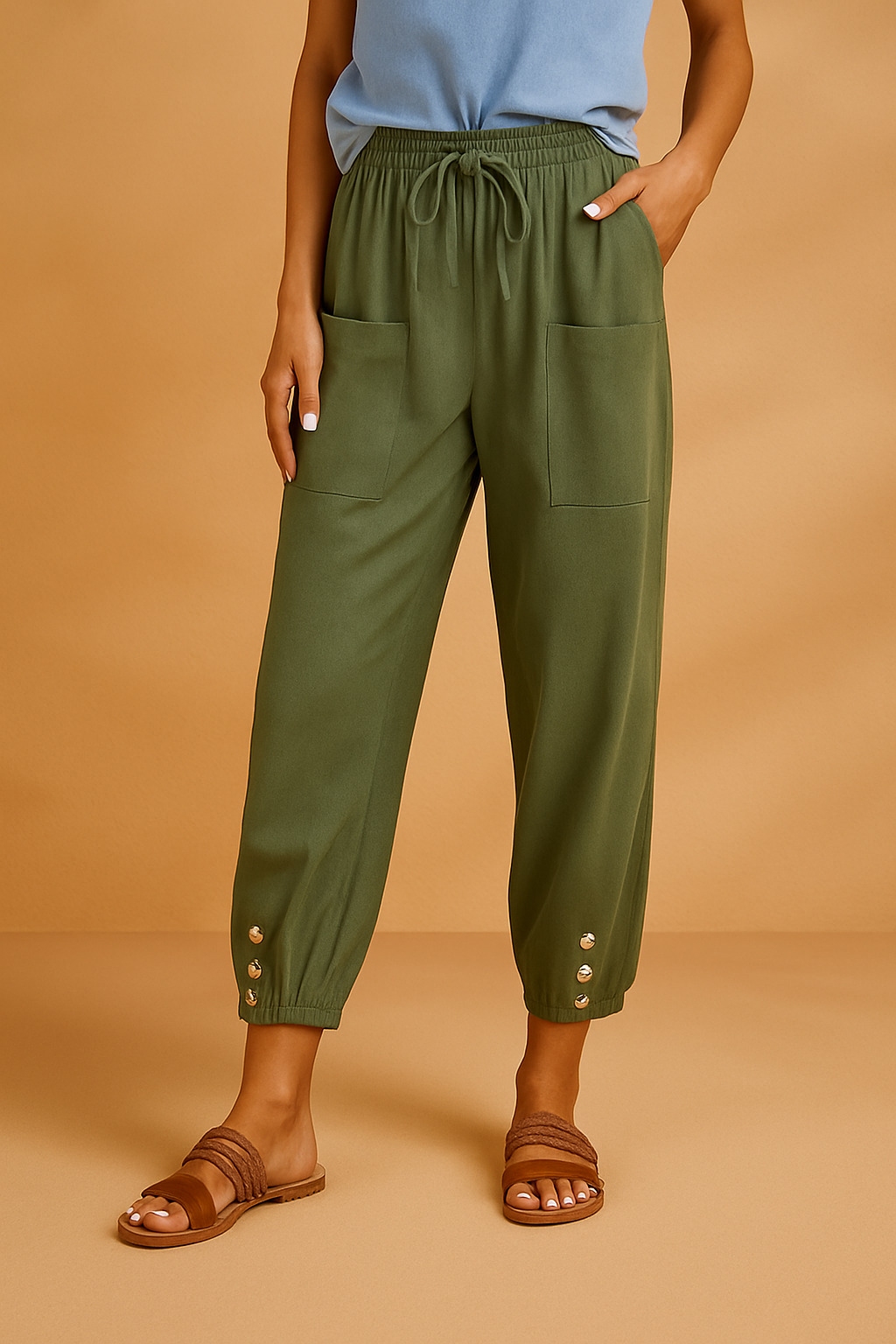 Dame Joggerbukser Sort Størrelse M Polyester med Elastisk Talje og Knapdetaljer 3