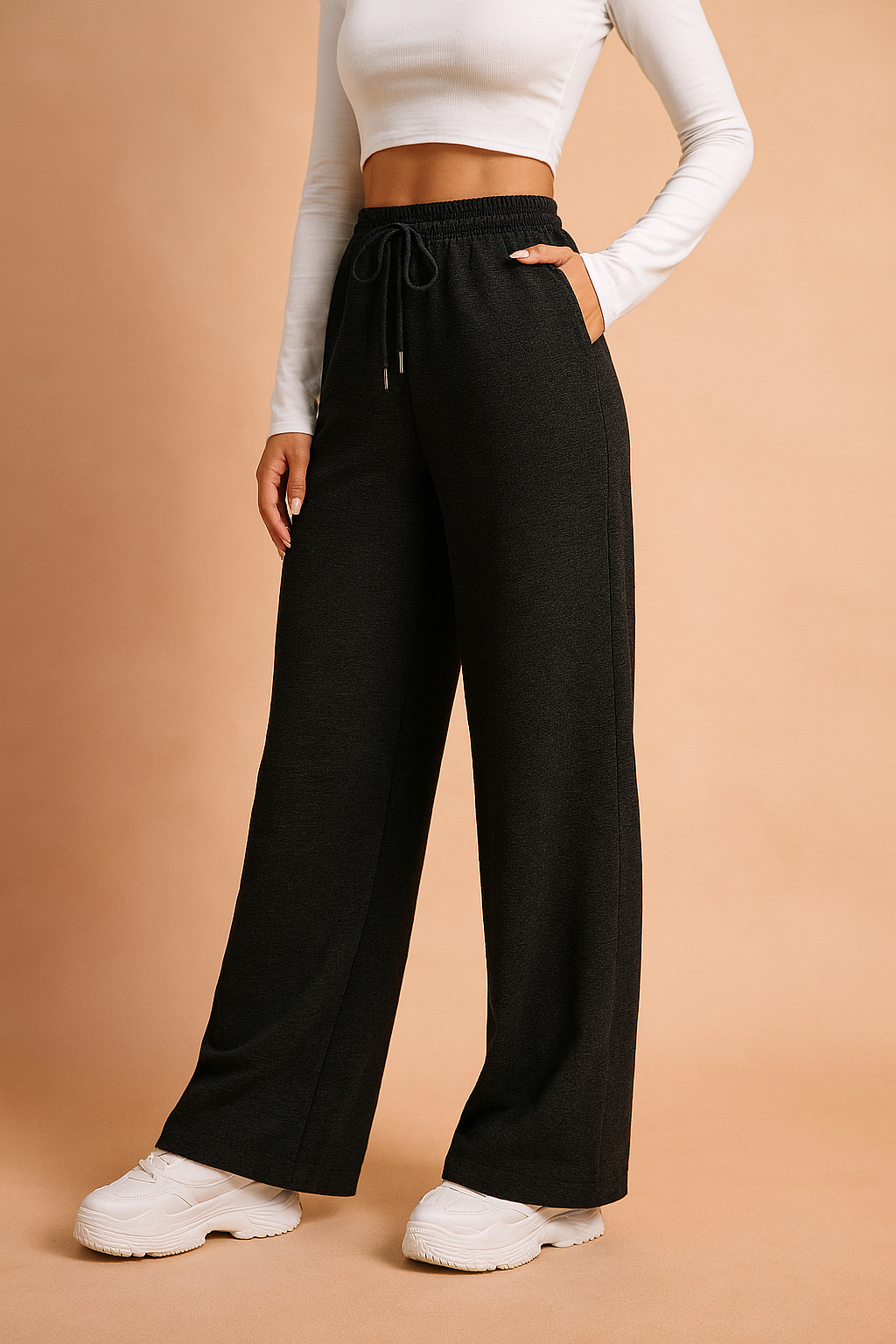 Dame Joggingbukser Sort Størrelse M Polyester Høj Talje Lige Snit 0