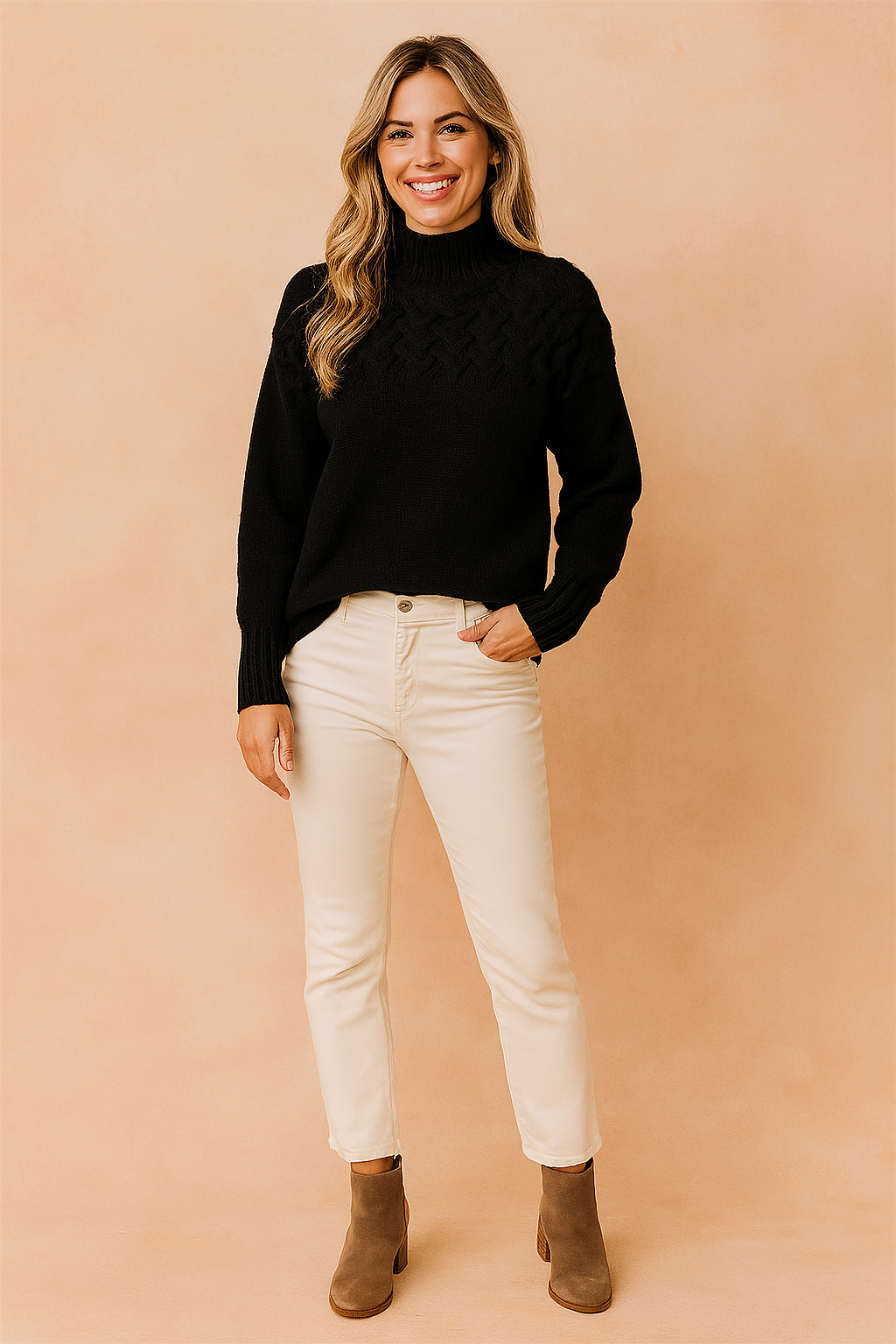 Dame Striktrøje Grå Størrelse M Uld Højhalset 5