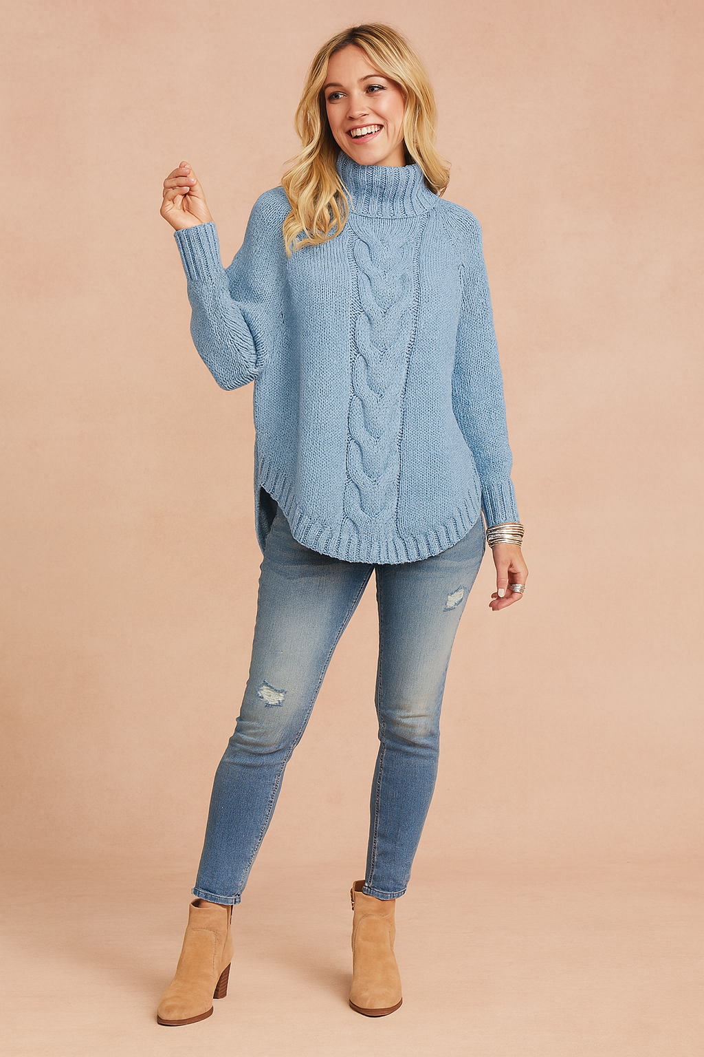 Dame Striktrøje Højhalset Grå Størrelse M Akryl Oversize 0