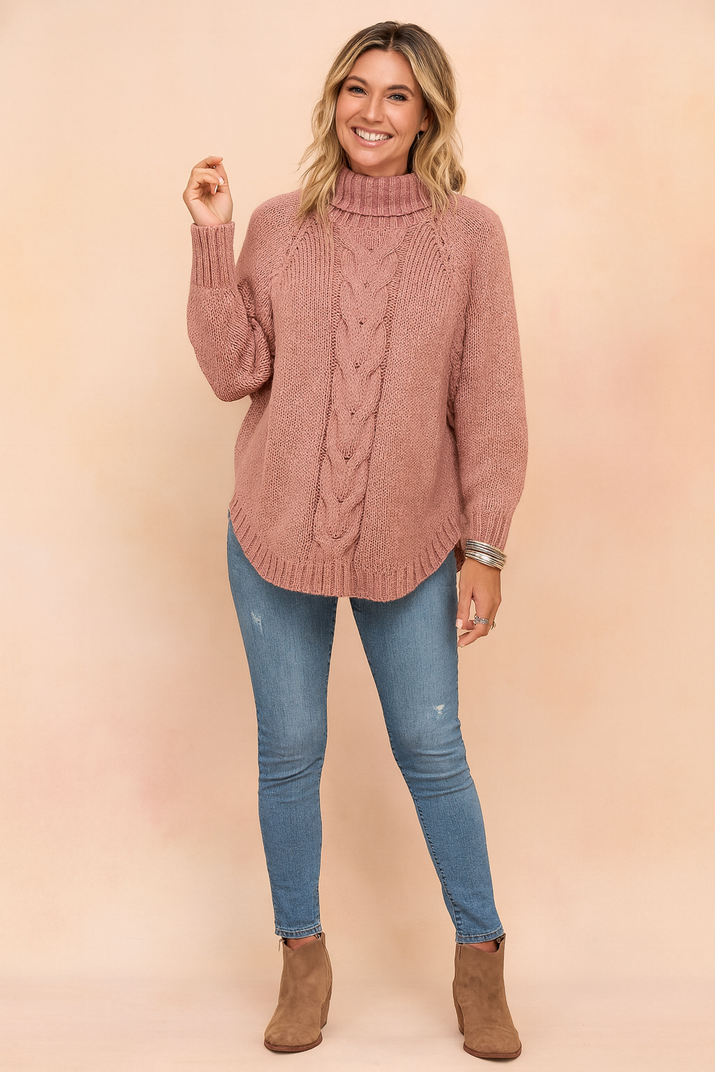 Dame Striktrøje Højhalset Grå Størrelse M Akryl Oversize 2