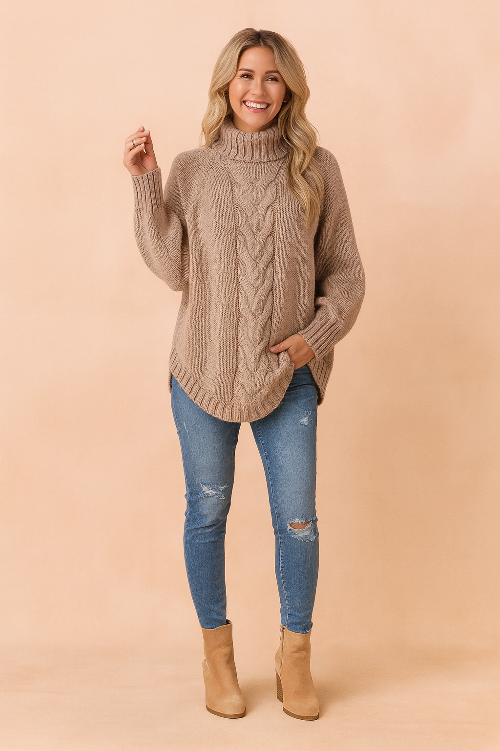 Dame Striktrøje Højhalset Grå Størrelse M Akryl Oversize 3