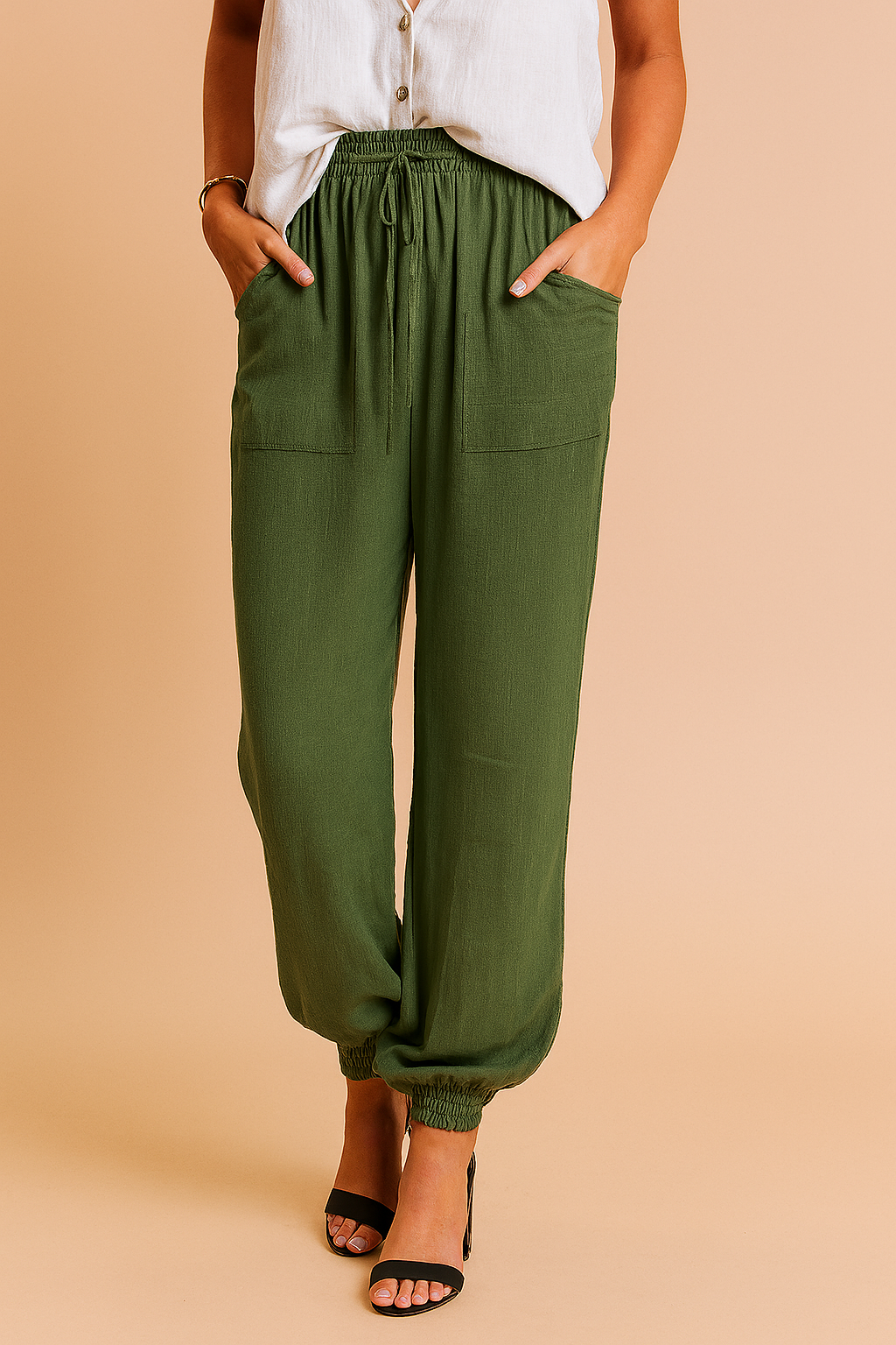 Damer Joggingbukser Grå Størrelse M Polyester med Elastisk Linning 1