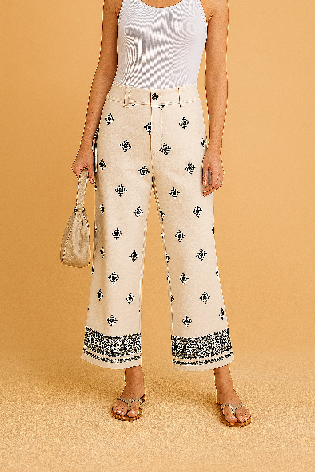 Kvinders Boho Bukser Multifarvet Størrelse M 100% Bomuld Høj Talje 0