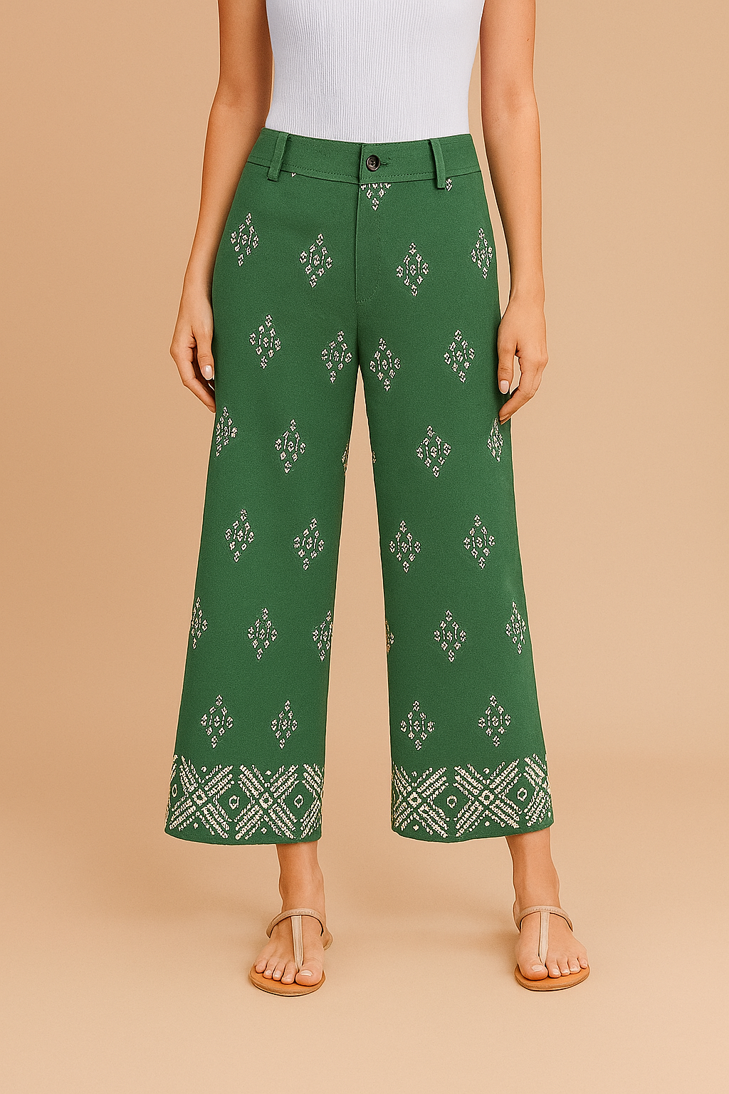 Kvinders Boho Bukser Multifarvet Størrelse M 100% Bomuld Høj Talje 1