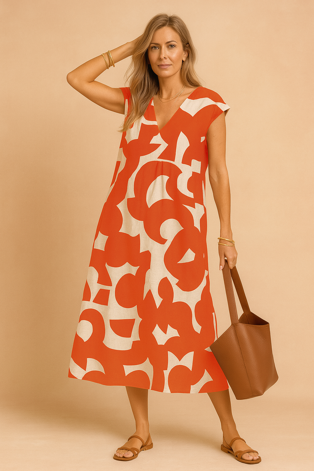 Kvinders Lang Kjole Printet Størrelse M Polyester 2