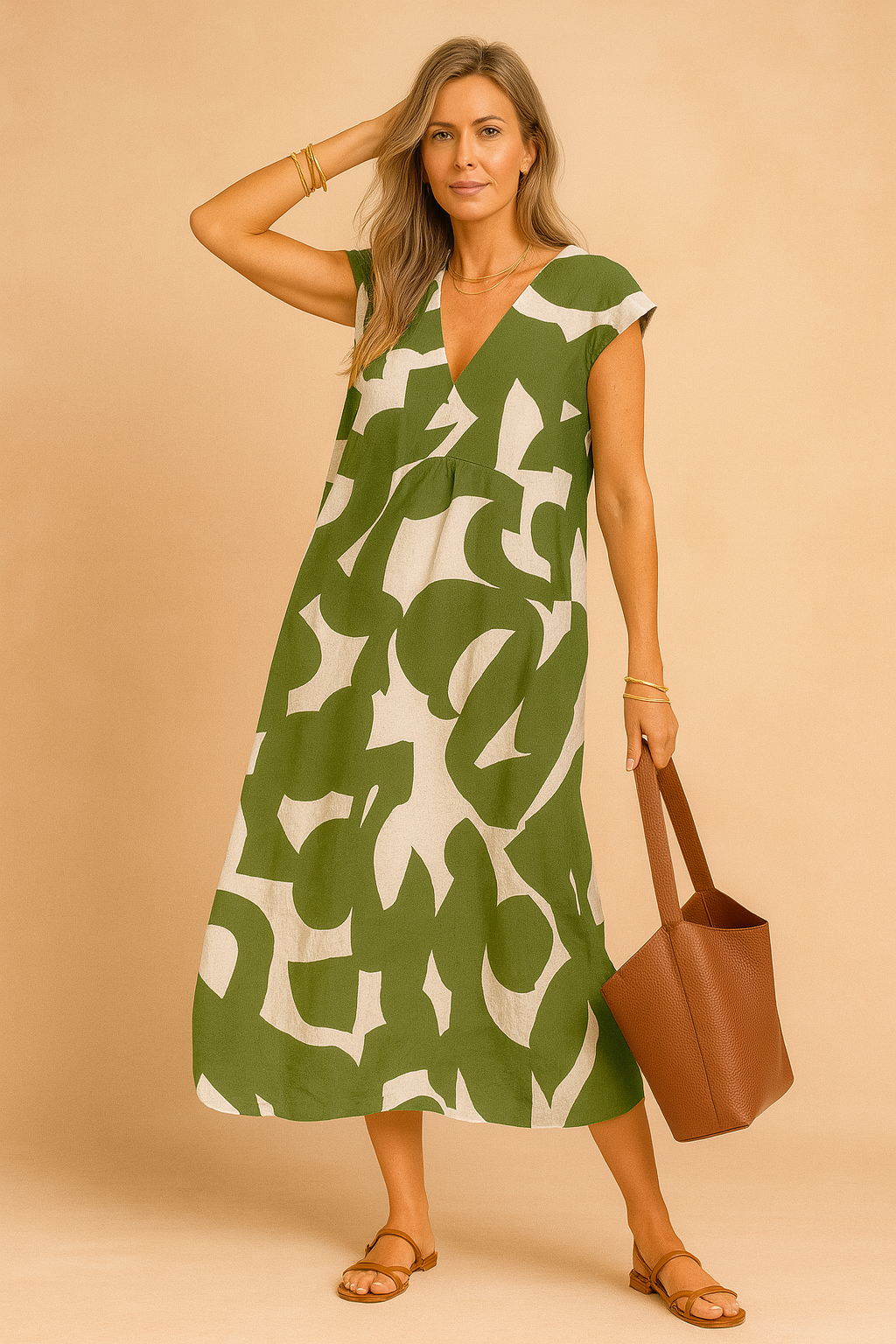 Kvinders Lang Kjole Printet Størrelse M Polyester 3