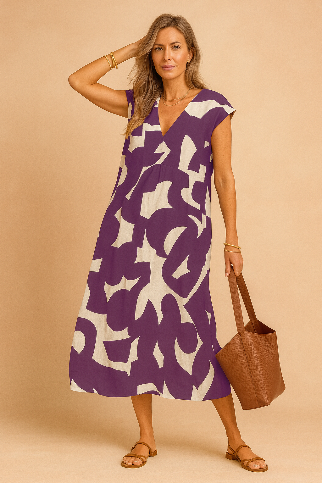 Kvinders Lang Kjole Printet Størrelse M Polyester 5