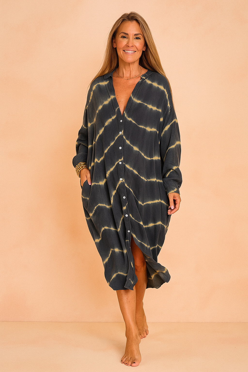 Kvinders Maxi Kjole Hvid Størrelse M Let Stof V-hals 3